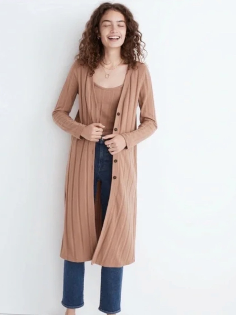 Madewell Ribbed Sweater-Knit Maxi Long Cardigan Sweater Faded Earth Size S
